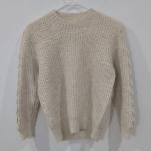 Baldwin Sz Xs Cream Ribbed Knit Crewneck Sweater